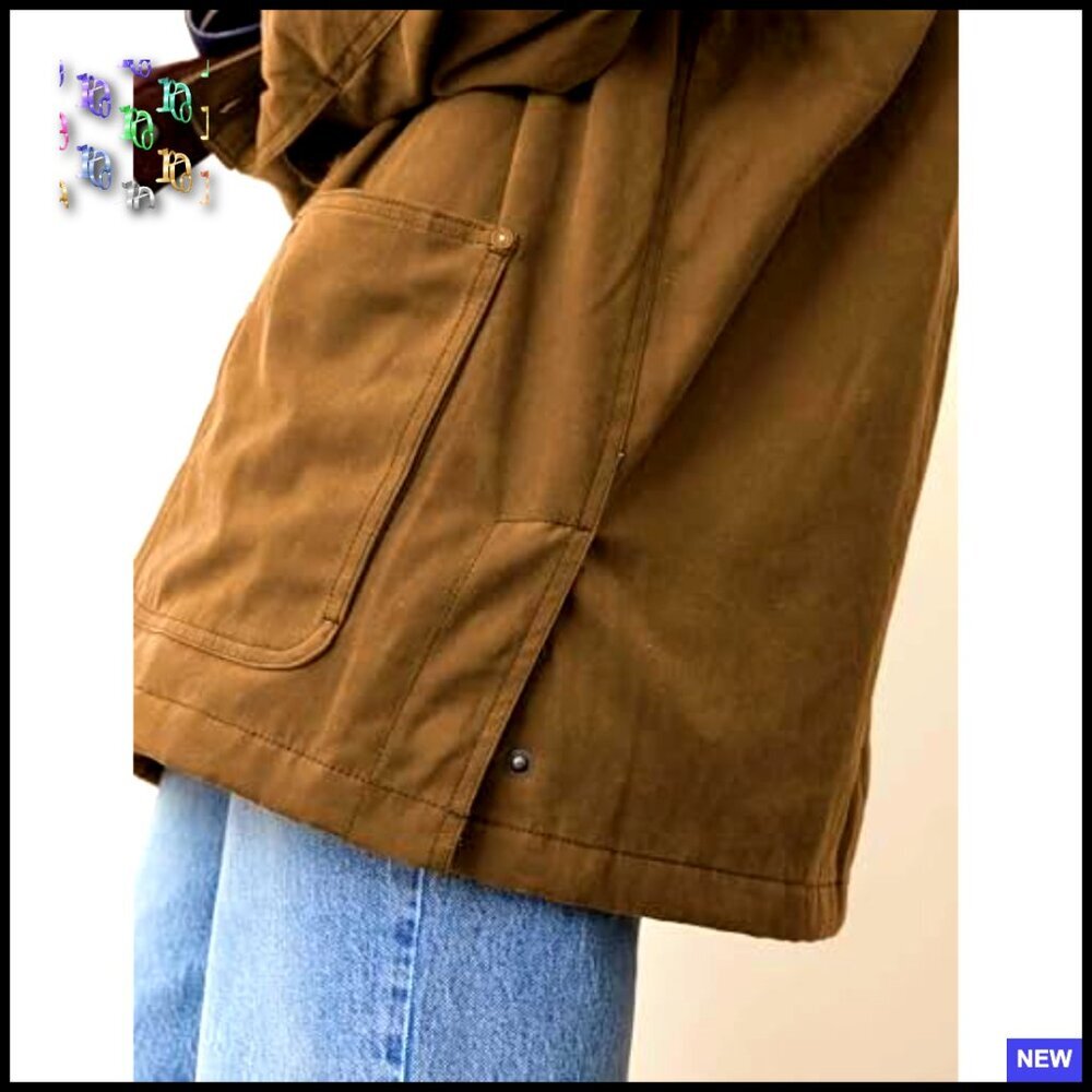 Oversized Cotton Barn Jacket Corduroy Collar Vintage Workwear with Pockets - Picture 3 of 7